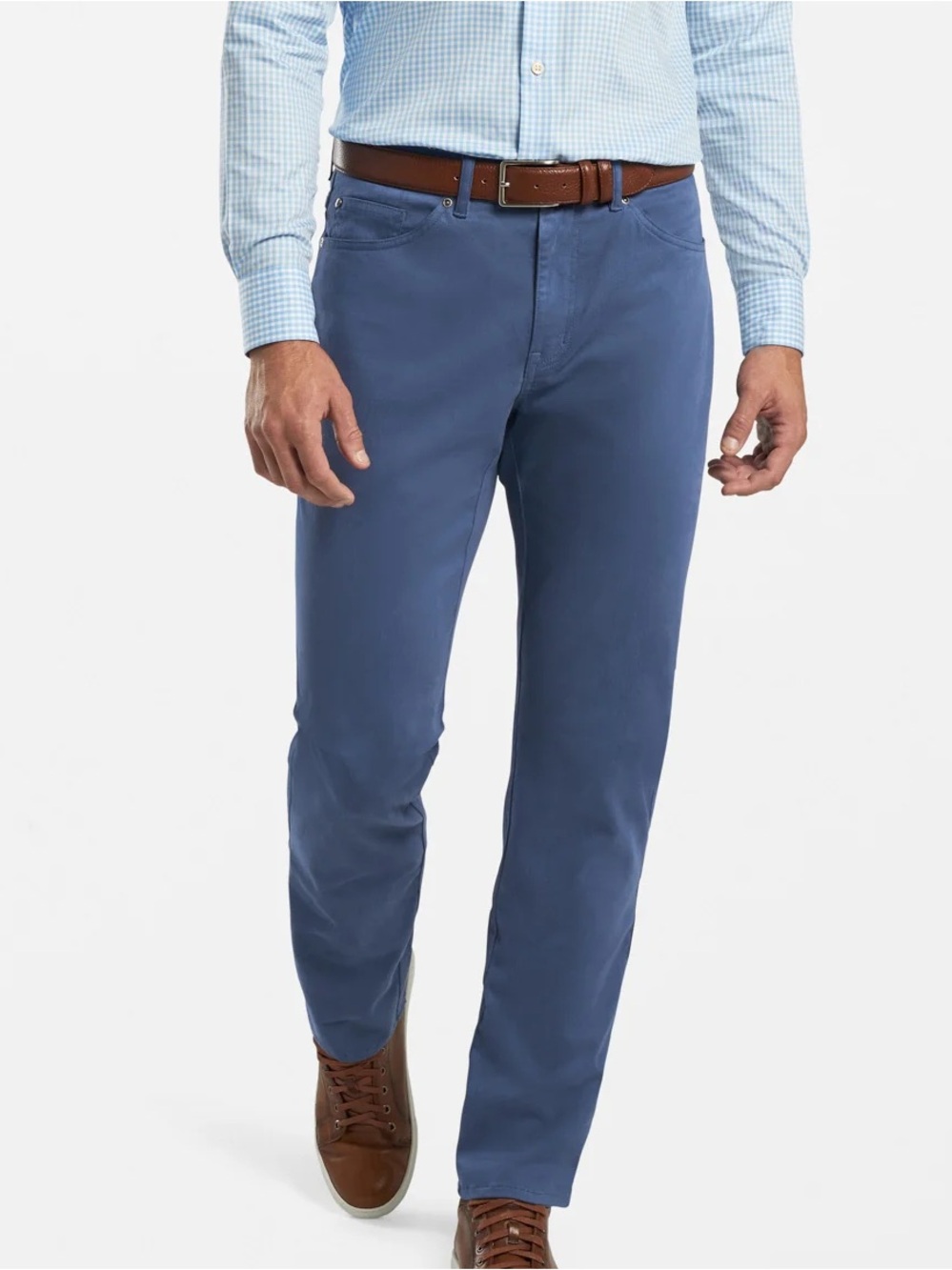 Peter Millar Ultimate Sateen 5 Pocket Pant Golf Chino Sz 38 Blue Straight ME0B39